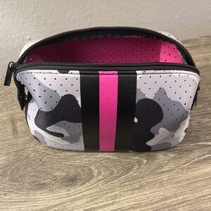 Camouflage Cosmetic Bag with Pink Stripe